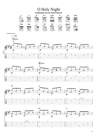 O Holy Night, for solo fingerstyle guitar (arr. Daryl Shawn)