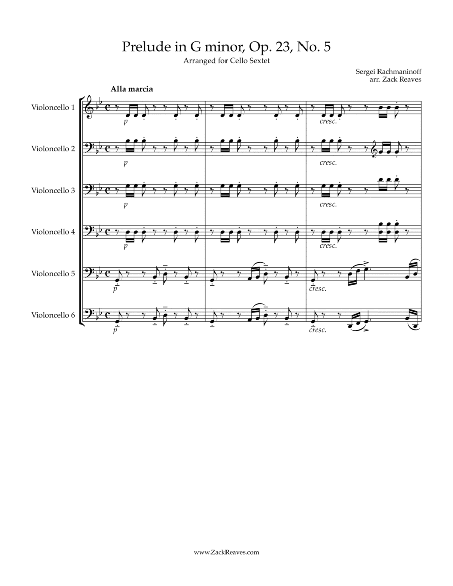 Rachmaninoff - Prelude in G minor, Op. 23 No. 5 (Arranged for 6 Cellos) (arr. Zack Reaves)
