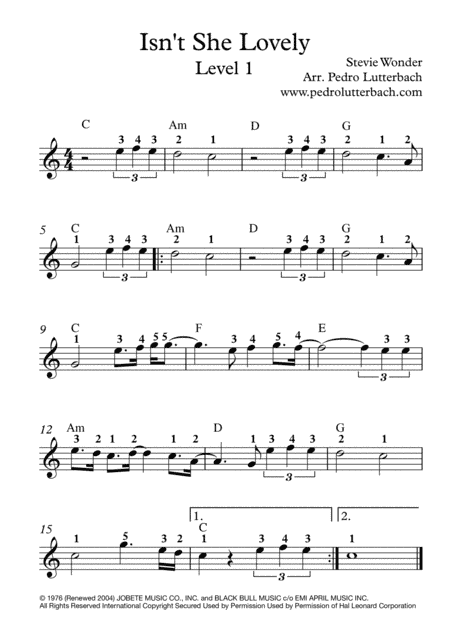 Isn't She Lovely (arr. Pedro Lutterbach)