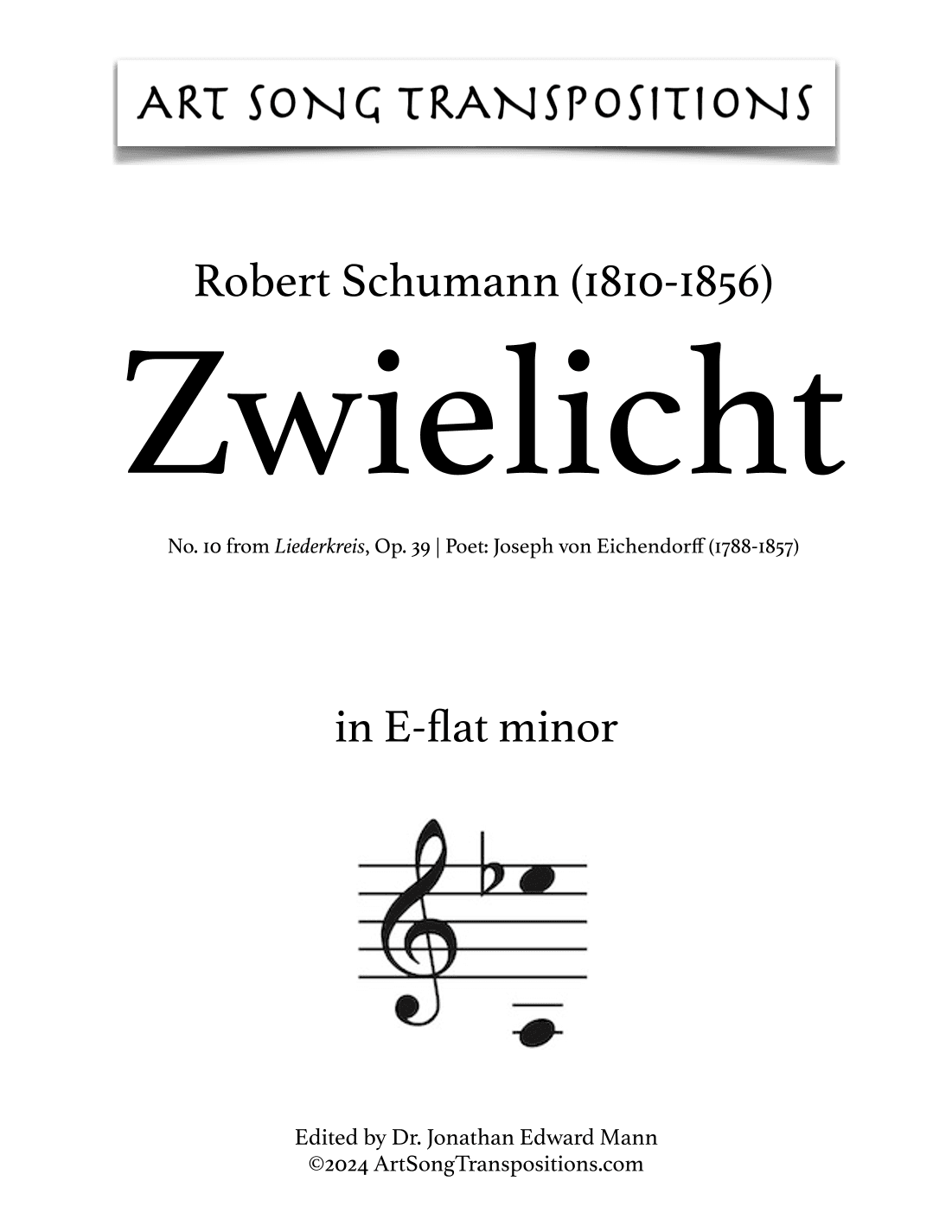 SCHUMANN: Zwielicht, Op. 39 no. 10 (transposed to E-flat minor) (arr. ArtSongTranspositions.com)