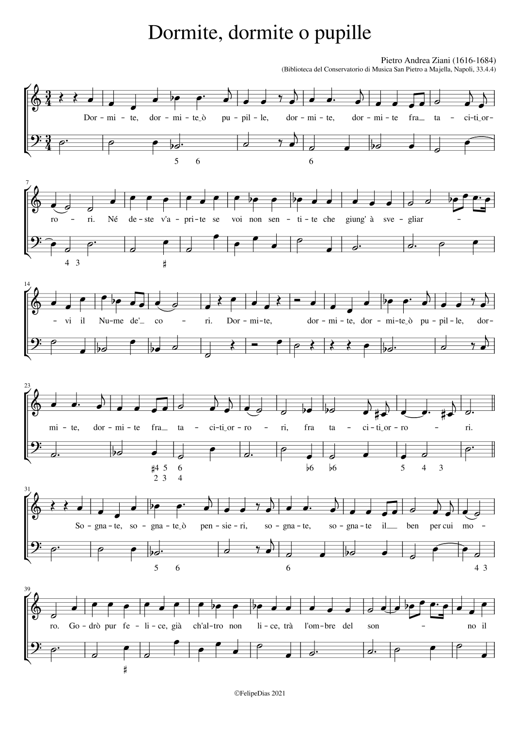 Dormite o pupille (arr. Early Music Scores)