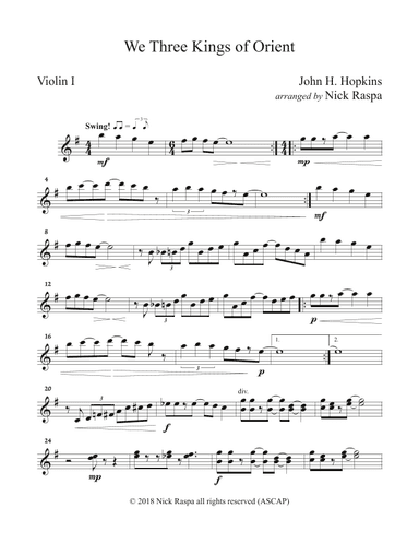 We Three Kings of Orient (String Orchestra) Violin I part (arr. Nick Raspa)