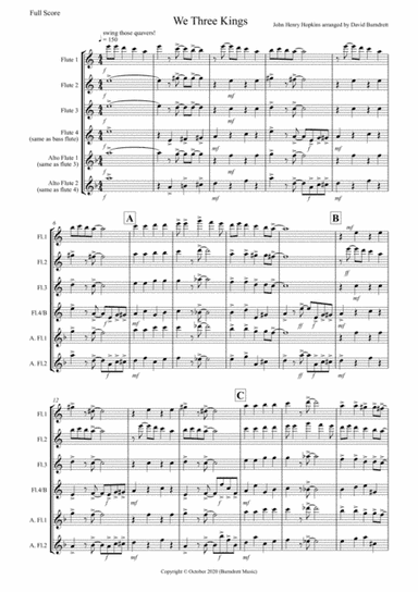 We Three Kings (Jazzy Style!) for Flute Quartet (arr. David Burndrett)