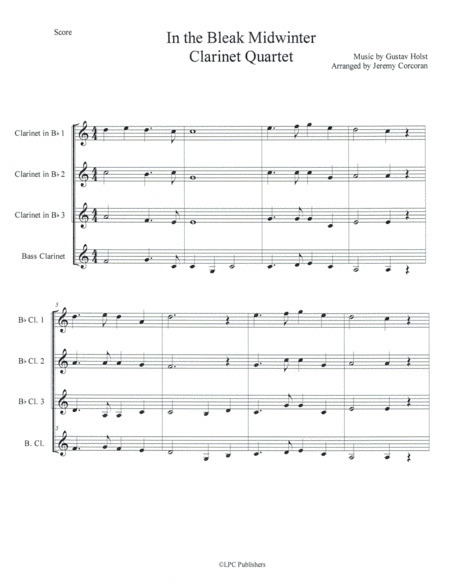 In the Bleak Midwinter for Clarinet Quartet (arr. Jeremy Corcoran)