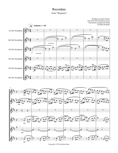 Recordare (from "Requiem") (F) (Alto Saxophone Sextet) (arr. Regis Bookshar)