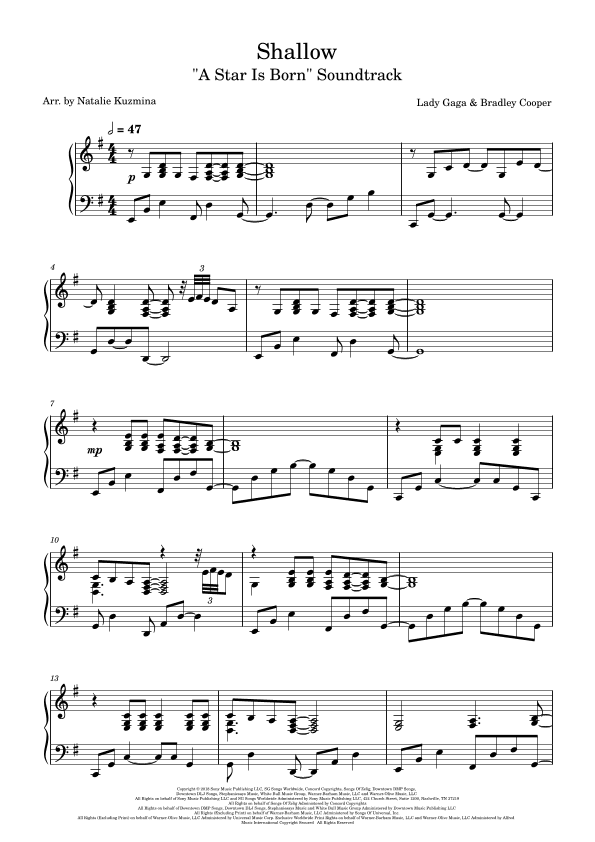 Shallow (arr. Natalie Kuzmina aka nattaliepiano)