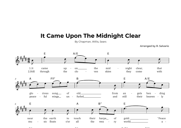 It Came Upon The Midnight Clear (Key of E Major) (arr. R. Salvario)