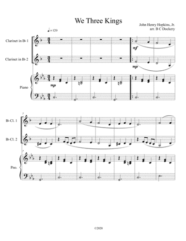 We Three Kings (clarinet duet) with optional piano accompaniment (arr. B C Dockery)