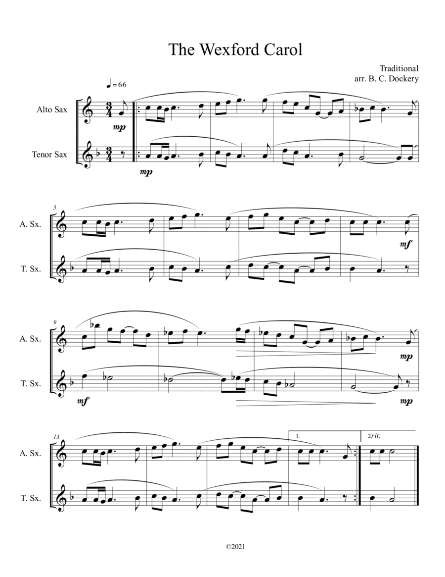 The Wexford Carol (Alto and Tenor Sax Duet) (arr. B. C. Dockery)