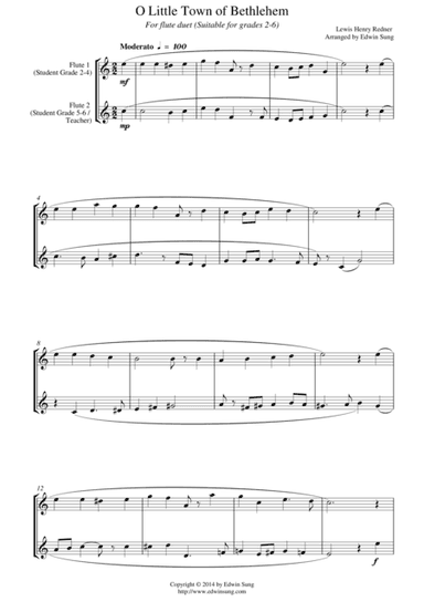 O Little Town of Bethlehem (for flute duet, suitable for grades 2-6) (arr. Edwin Sung)