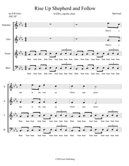 Rise Up Shepherd and Follow SATB a capella (arr. S.R.Geer, ASCAP)