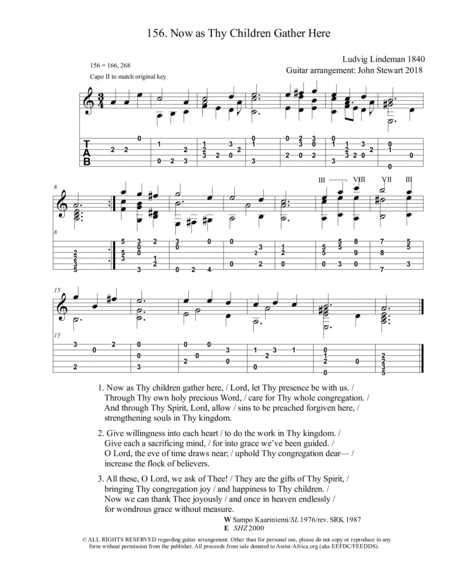 156 Now as Thy Children Gather Here (arr. John Stewart 2018Classical guitar arrangement with TABs)