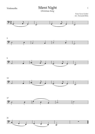 Silent Night (Christmas Song) for Cello Solo (C Major) (arr. Fernando Britto)