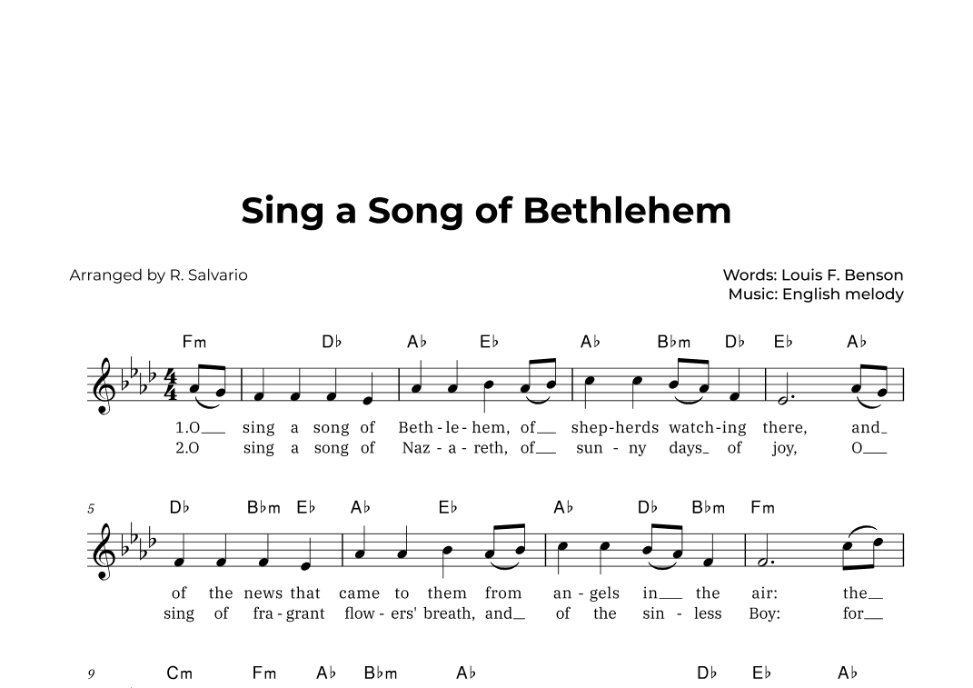 Sing a Song of Bethlehem (Key of F Minor) (arr. R. Salvario)