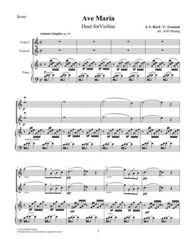 Ave Maria - Duet for Violins (Piano Score) (arr. arr. Anli Huang)
