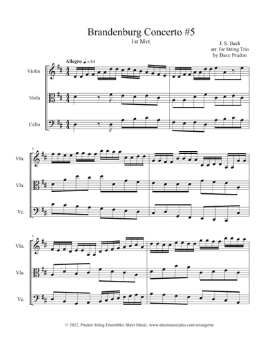 Brandenburg Concerto #5, 1st. Mvt. for String Trio (arr. Dave Prudon)