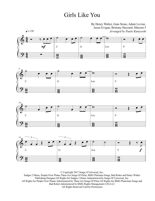 Girls Like You (arr. Paulo Kuniyoshi)