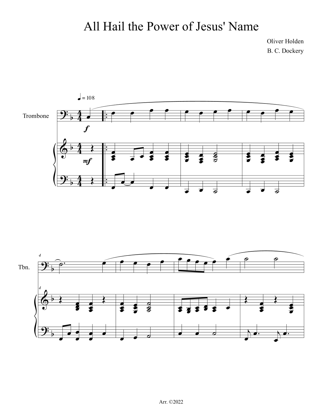 All Hail the Power of Jesus' Name (Trombone Solo with Piano Accompaniment) (arr. B. C. Dockery)