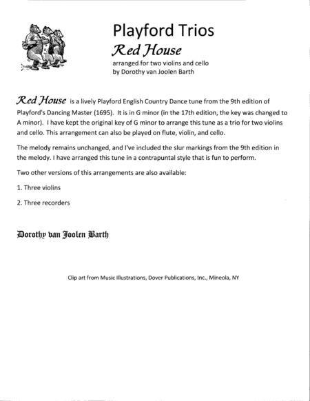 Playford Trios: Red House (2 Violins and Cello) (arr. Dorothy van Joolen Barth)