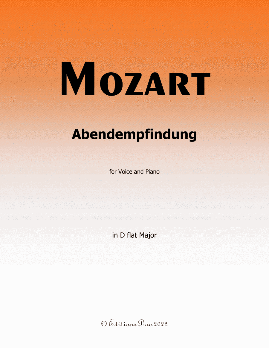 Abendempfindung, by Mozart, in D flat Major (arr. Editions Dao)