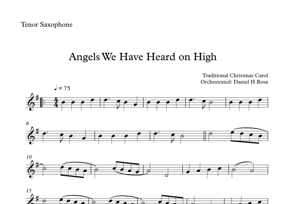 Angels We Have Heard on High - Gloria in excelsi Deo - Easy Tenor Saxophone (arr. Daniel H Rosa)
