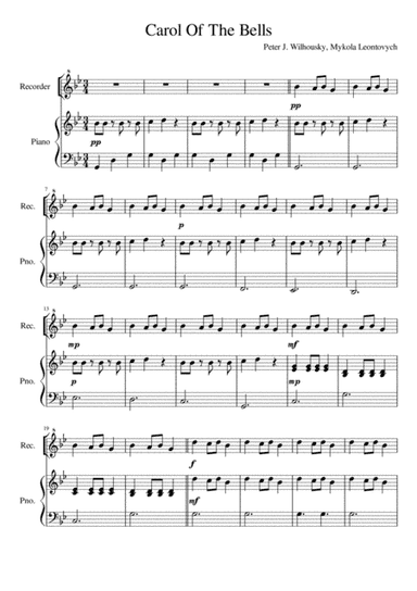 Carol Of The Bells - Recorder and Piano (arr. K J Rickells)