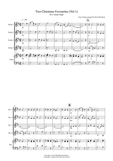 2 Christmas Favourites for Violin Quartet (volume one) (arr. David Burndrett)