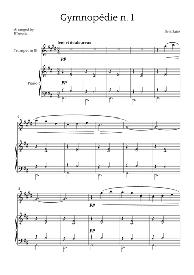 Gymnopédie N.1 - Trumpet in Bb and Piano (arr. BTmusic)