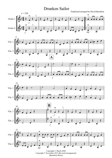 Drunken Sailor for Violin Duet (arr. David Burndrett)