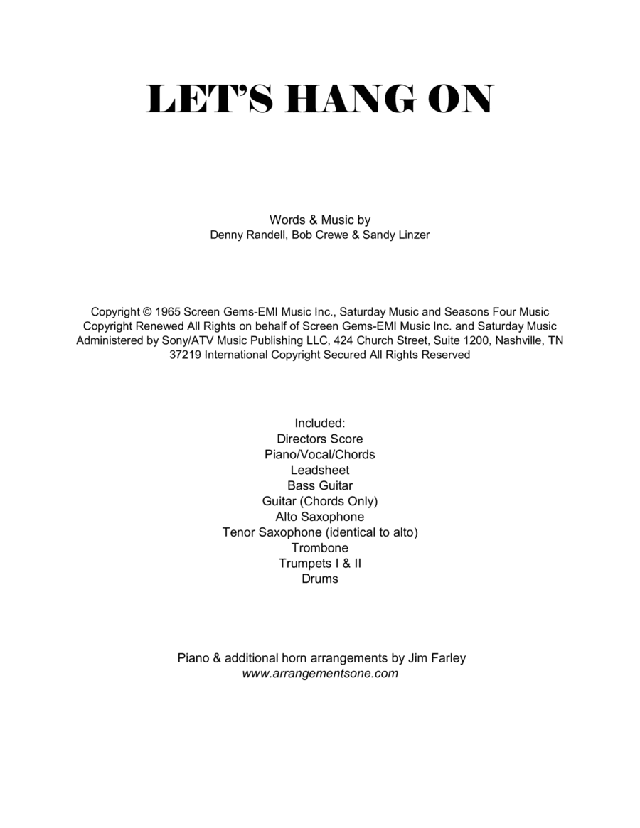 Let's Hang On (arr. Jim Farley www.arrangementsone.com)