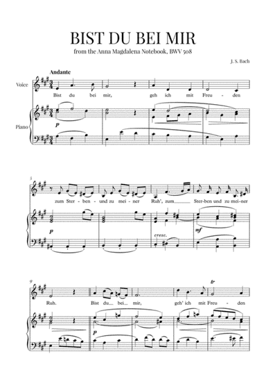 Bist du Bei Mir (A-Major) (arr. Cadenza Editions)