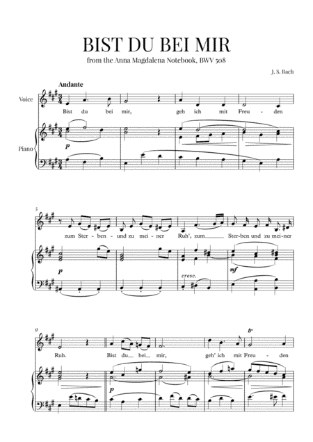 Bist du Bei Mir (A-Major) (arr. Cadenza Editions)