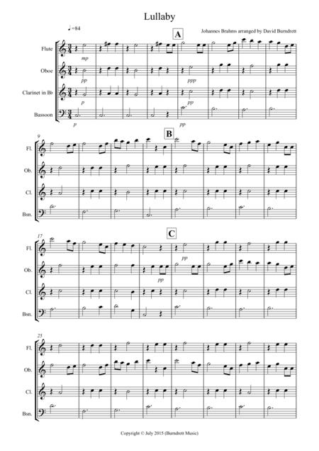 Brahms Lullaby for Wind Quartet (arr. David Burndrett)