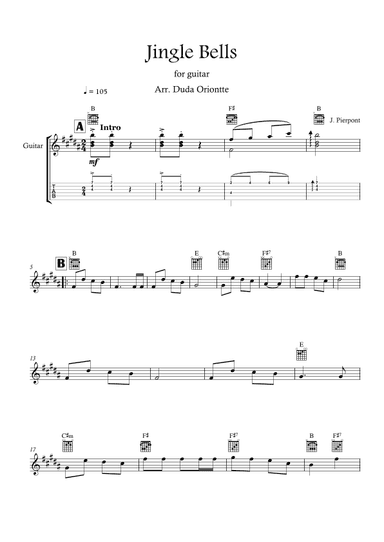 Jingle Bells (B major - TABS - no lyrics) (arr. Duda Oriontte)