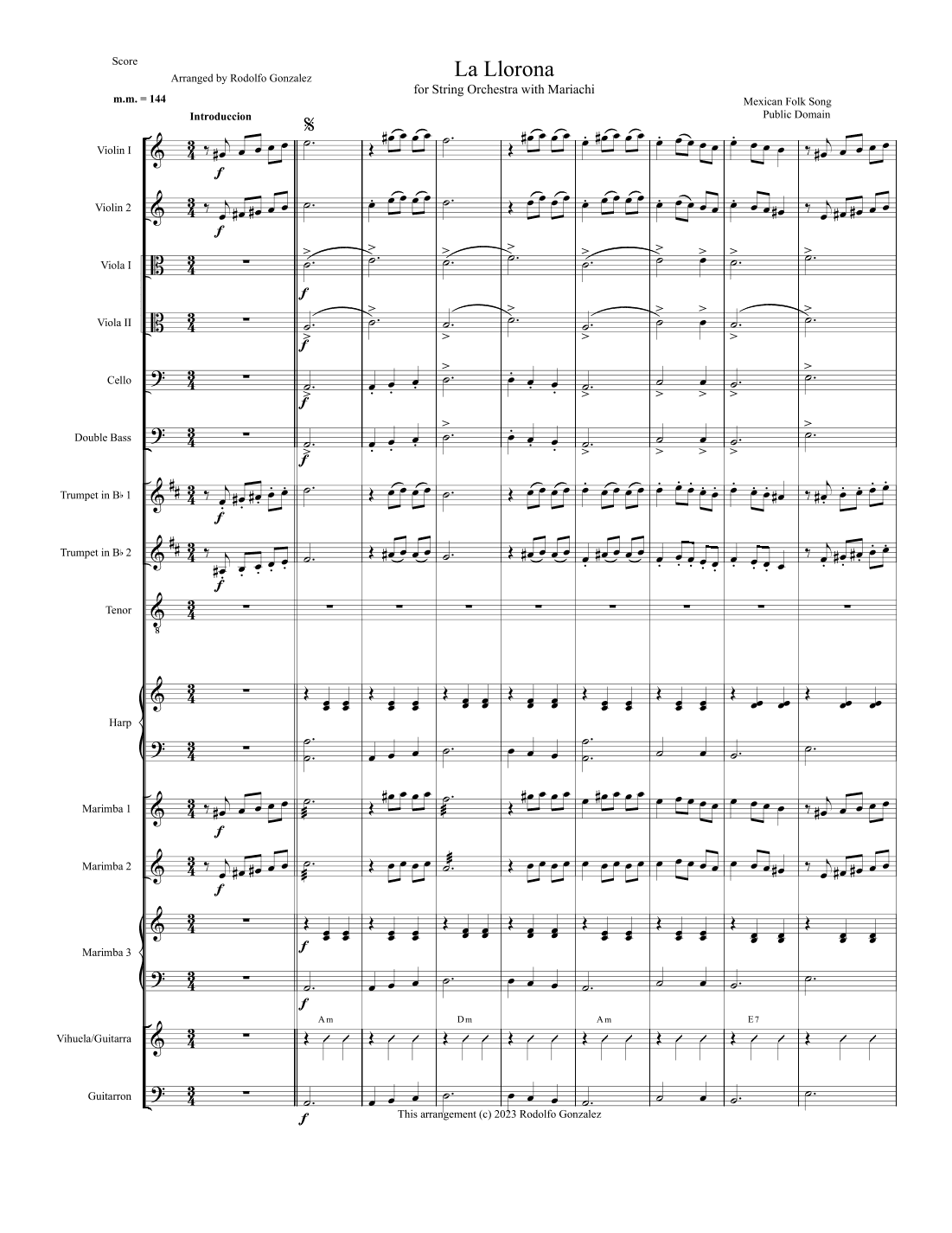La Llorona for String Orchestra with Mariachi (arr. Rodolfo Gonzalez)
