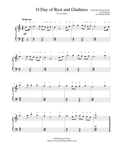 O Day of Rest and Gladness - for easy piano (arr. Samuel Stokes)