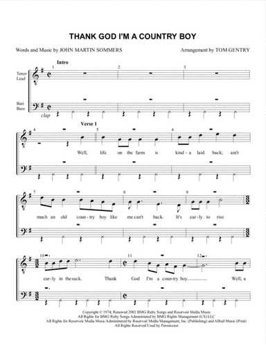 Thank God I'm A Country Boy (arr. Tom Gentry)