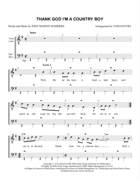 Thank God I'm A Country Boy (arr. Tom Gentry)