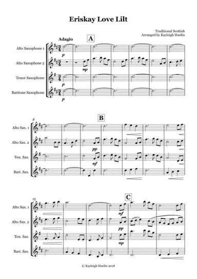 Eriskay Love Lilt - Saxophone quartet (AATB) (arr. Kayleigh Huelin)