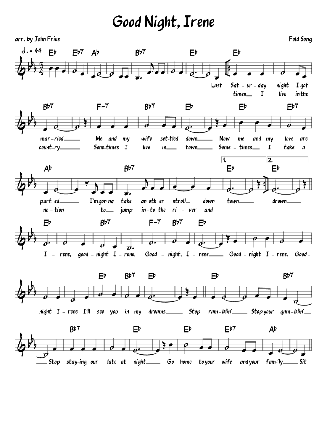 Good Night Irene (arr. John Fries)