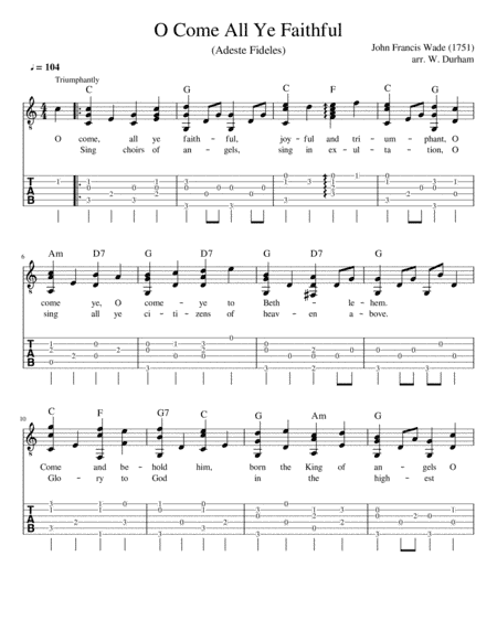 O Come All Ye Faithful - Fingerstyle Guitar tab and notation - Christmas (arr. Big Bill Durham)