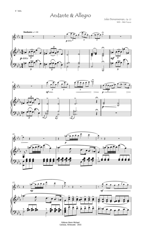 Demersseman, Andante & Allegro for flute & piano (arr. Glenn Michael)