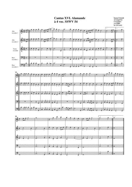 Alamande (Allemande) SSWV 54 (arrangement for 5 recorders) (arr. Gil Garty)