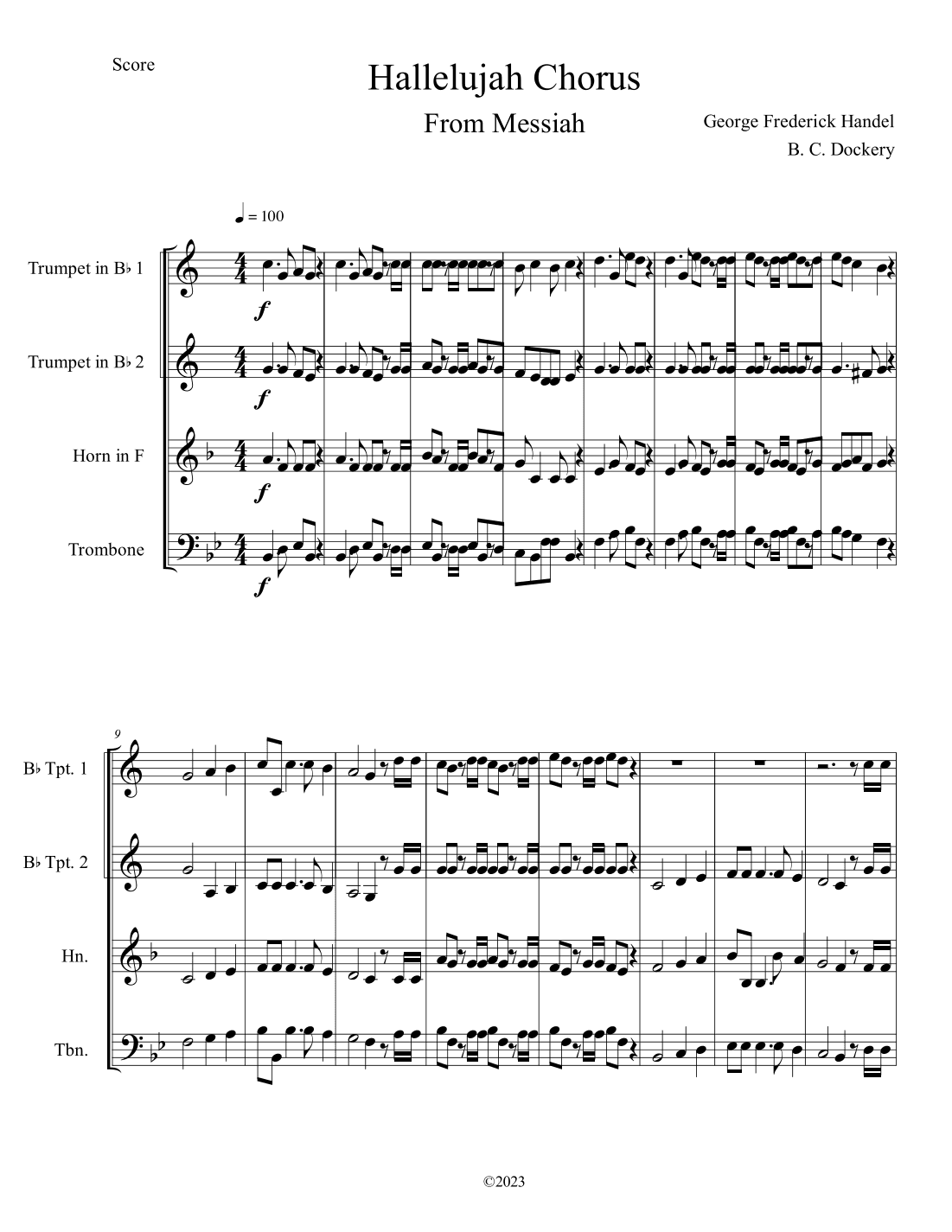 Hallelujah Chorus from Messiah (Brass Quartet) (arr. B. C. Dockery)