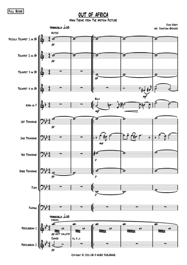 Out Of Africa End Title (you Are Karen) (arr. Jonathan Spencer)