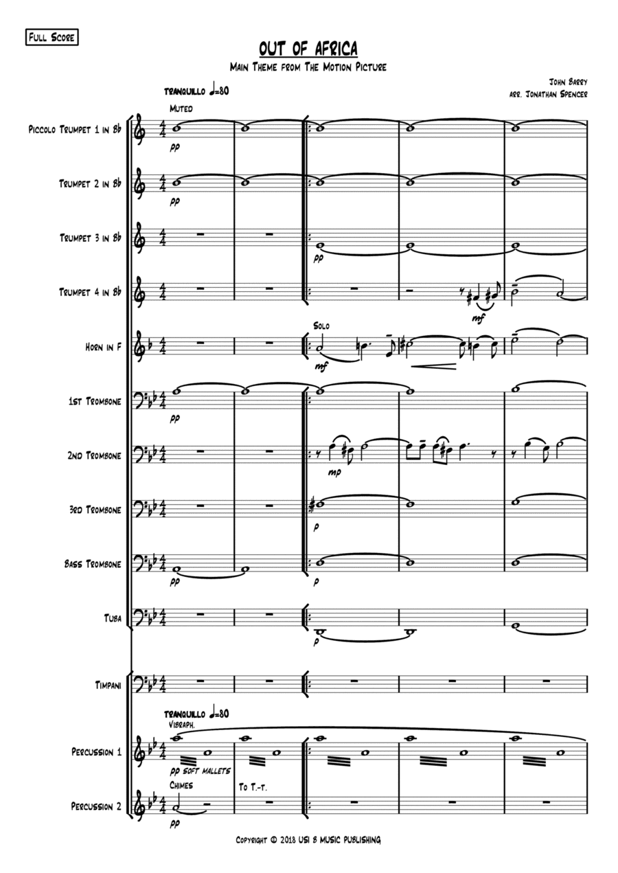 Out Of Africa End Title (you Are Karen) (arr. Jonathan Spencer)