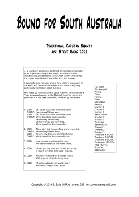 Bound for South Australia (arr. Eads, Steve)