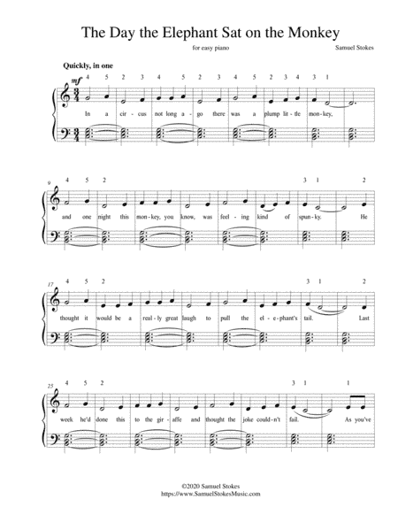The Day the Elephant Sat on the Monkey - for easy piano (optional voice)