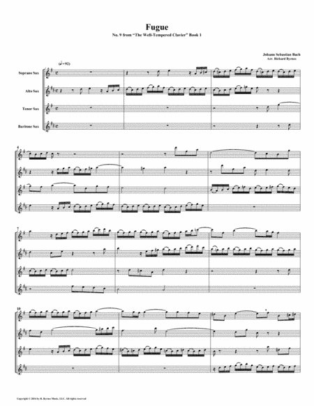 Fugue 09 from Well-Tempered Clavier, Book 1 (Saxophone Quartet) (arr. Richard Byrnes)