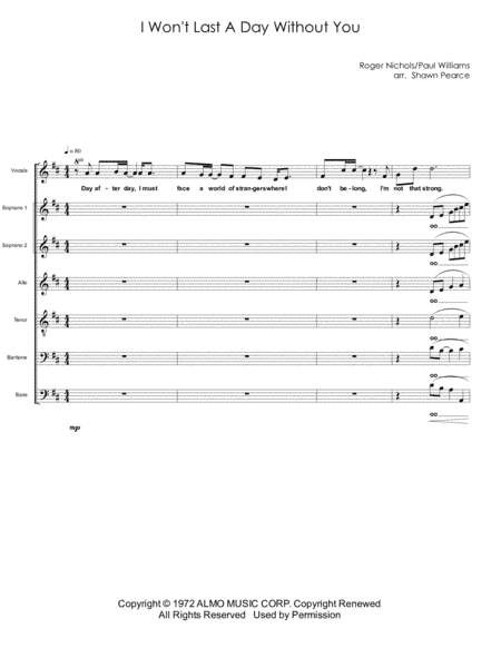 I Won't Last A Day Without You (arr. Shawn Pearce)